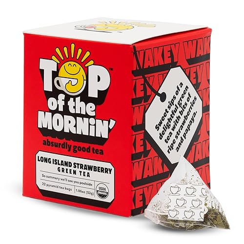 Top of the Mornin' Long Island Strawberry Green Tea By Jacksepticeye | Green Tea With Hints of Papaya and Strawberry | Pyramid Tea Bags | 22 Count