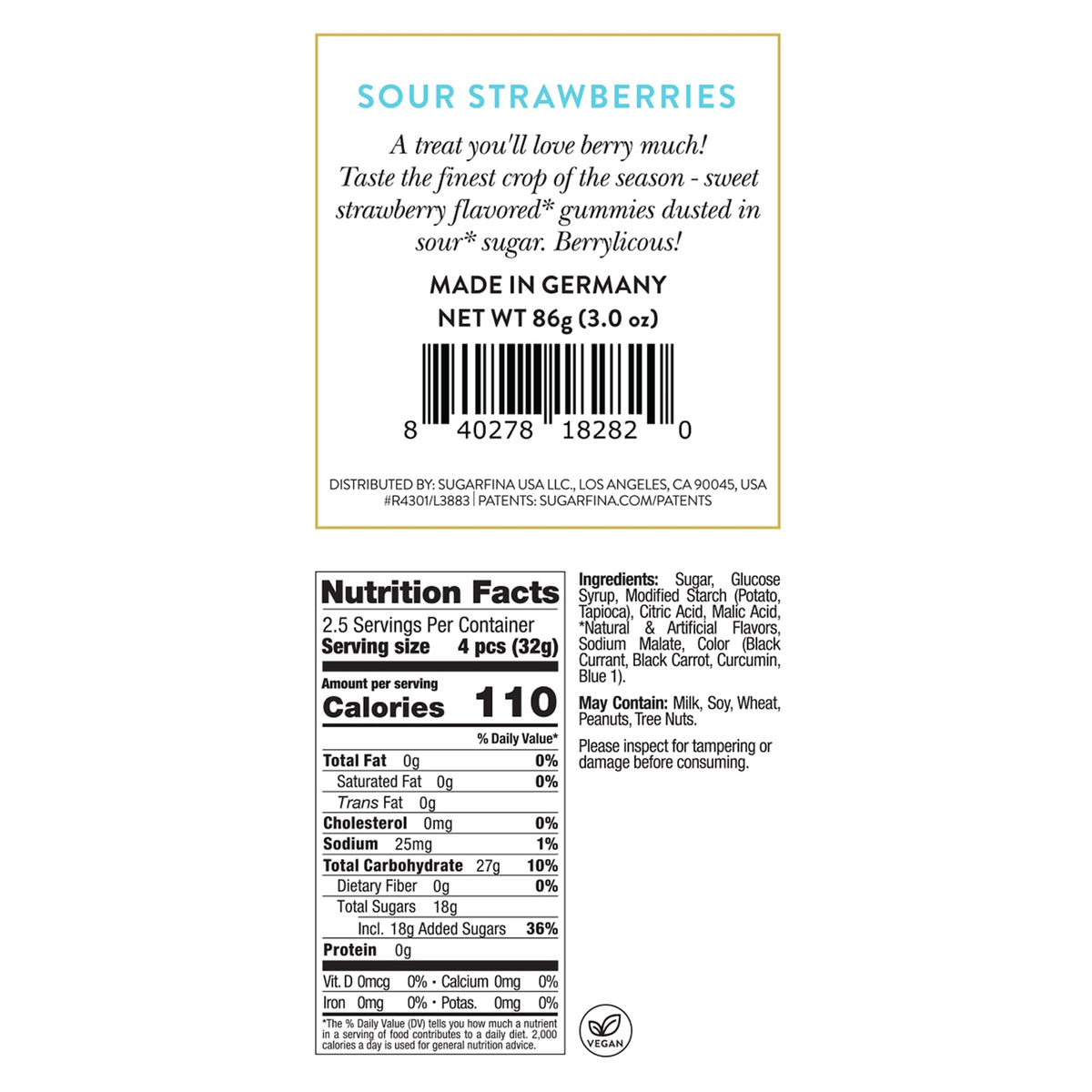 Sugarfina Sour Strawberries Small Candy Cube, Gummies, 3.0 oz, 1 Count