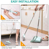 XXXFLOWER Broom and Dustpan Set with Cleaning Teeth, 55" Long Handle Indoor Sweeping Combo for Home Office Kitchen, Bluish Green