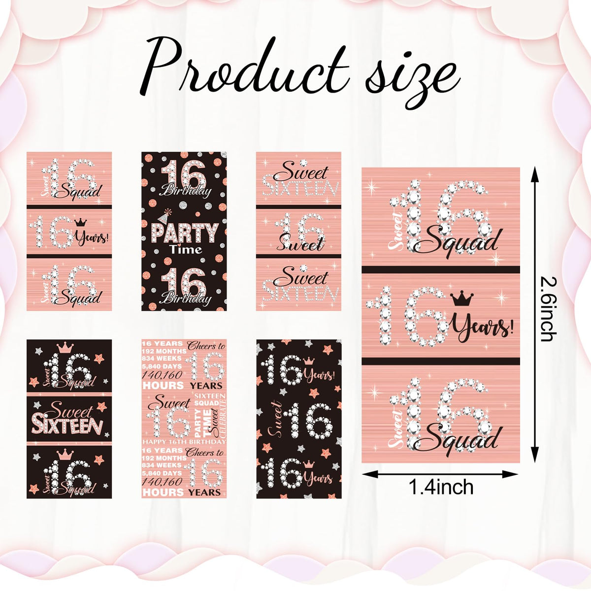 Zonon 180 Pcs Sweet 16 Birthday Candy Bar Wrappers, Mini Chocolate Stickers