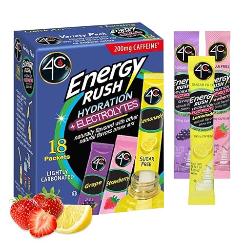 4C Energy Rush PSD with Electrolytes 18ct Variety Pack Stix (Lemonade/Strawberry/Grape - 6 of each stix)