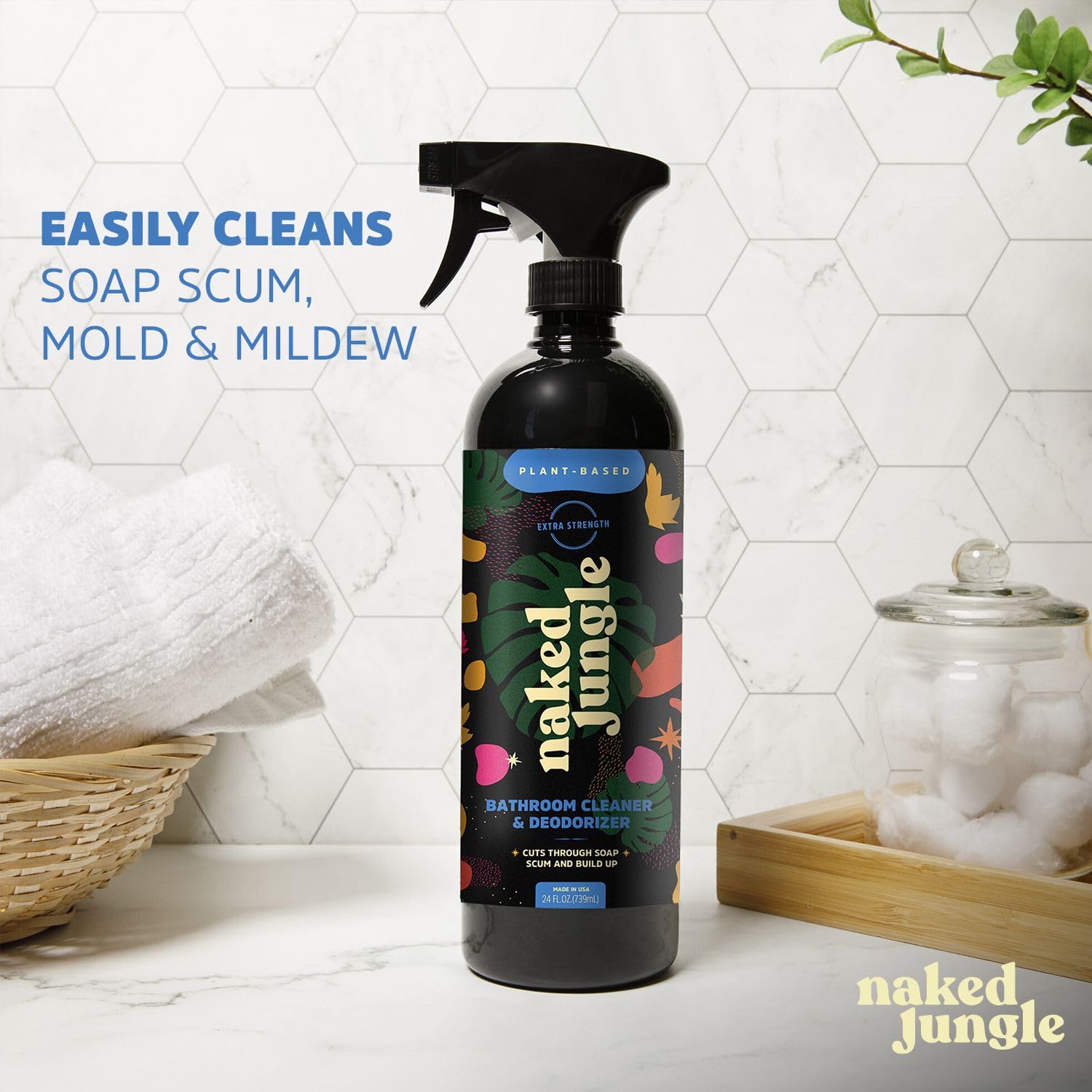 Naked Jungle Plant-Based Bathroom Cleaner and Deodorizer, Extra Strength Shower Cleaner Spray, Toilet Bowl Cleaner, Vegan Formula, No Artificial
