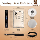 ABIOTO Sourdough Starter Jar Kit, Includes 34 oz Sourdough Starter Jar with Metallic Lid, Silicone Spatula, Feeding Tracker, Extra Thermometer Strips