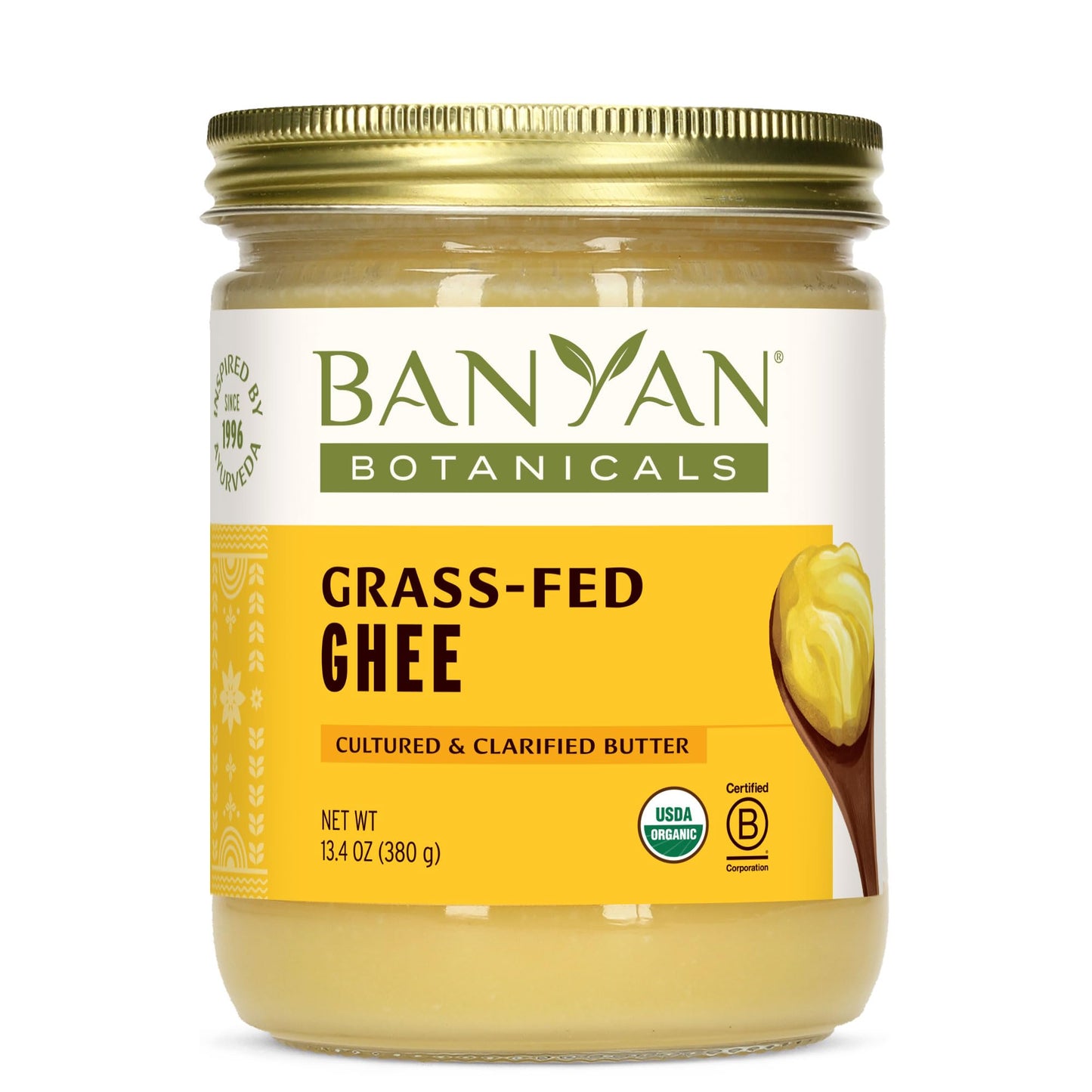 Banyan Botanicals Grass-Fed Ghee - Original Cultured Organic Ghee (Clarified Butter) - Tasty Oil & Butter Alternative for Cooking & Baking - 13.4 oz