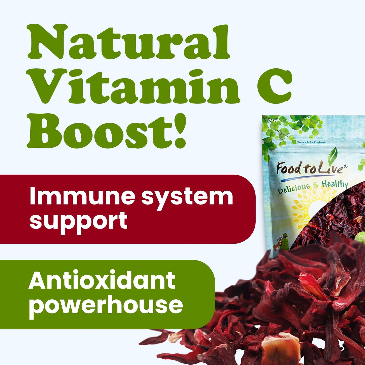 Food to Live Organic Hibiscus Flowers, 4 Ounces - Whole Petals. Great for Herbal Tea. Non-GMO. Caffeine-free. Good Source of Vitamin C. Bulk. Kosher