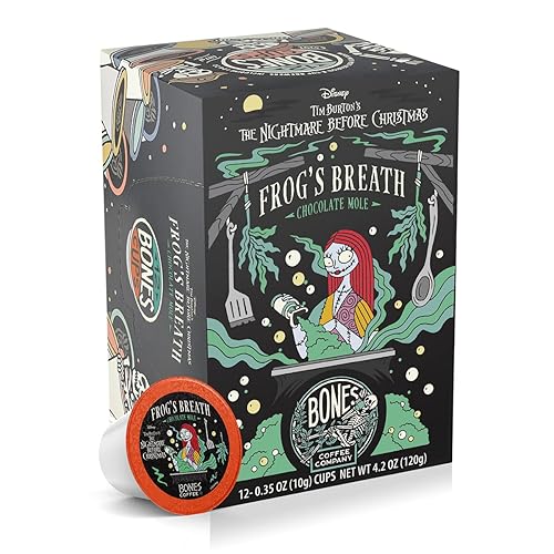 Bones Coffee Company Frog's Breath, Chocolate Mole Flavored Coffee Pods, Low Acid Medium Roast Single-Serve Bones Cups for K-Cups Brewers Coffee Maker