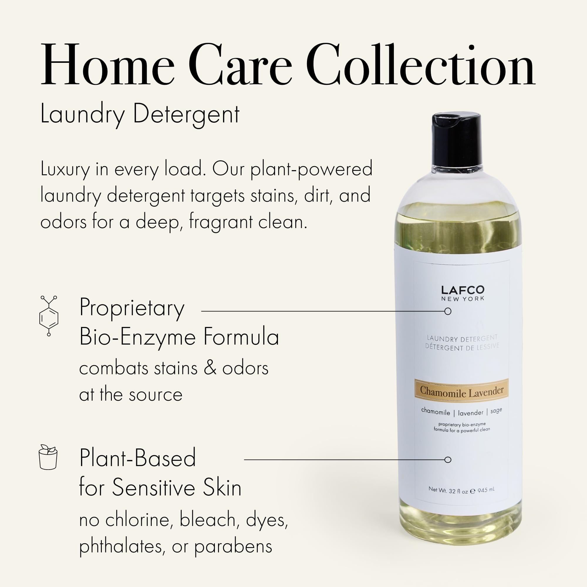 LAFCO New York Laundry Detergent, Chamomile Lavender - 32 fl oz - Bio-Enzyme Natural Formula for a Powerful Clean - Plant Based for Sensitive Skin