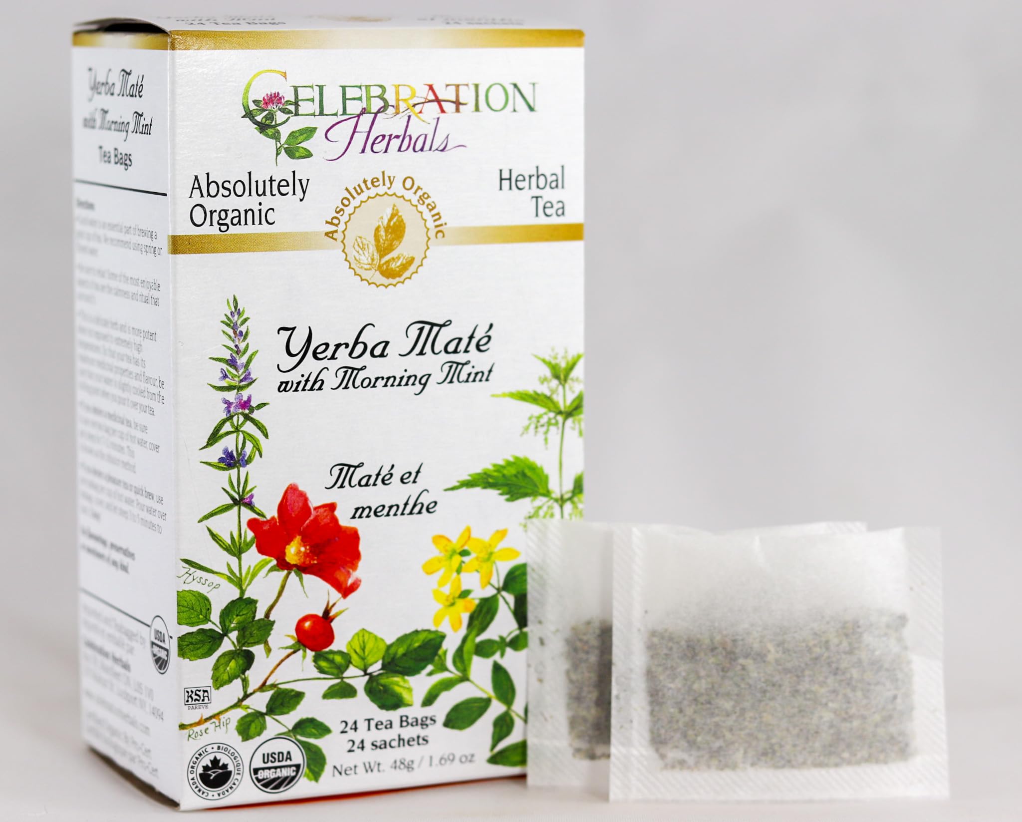 Celebration Herbals Teabags Herbal Yerba Mate with Morning Mint Tea Organic - 24 Herbal Tea Bags