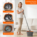 Collapsible Mop and Bucket Set, Spin Mop with Separate Dirty and Clean Water, 6 Replaceable Mopping Pads with Foldable Handle, Deep Cleaning Mops