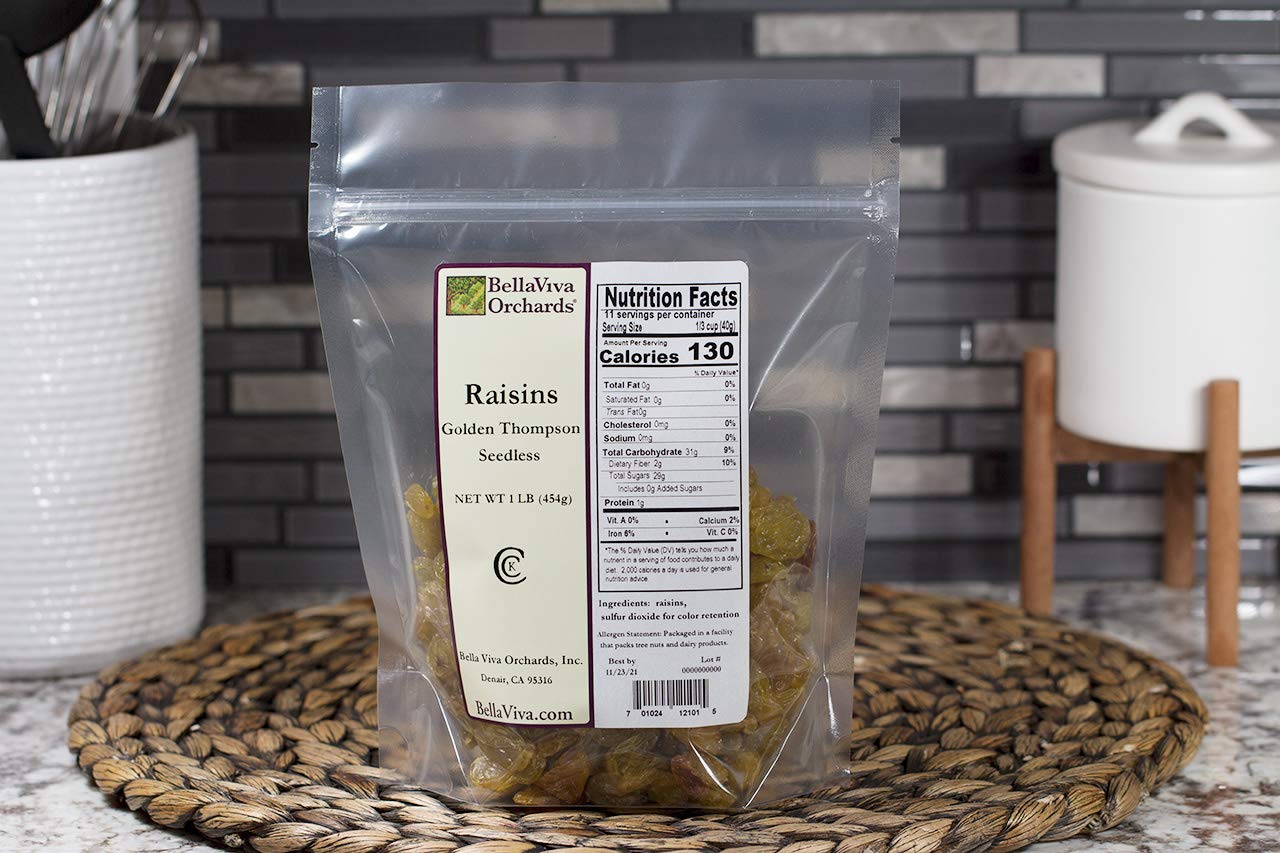 Bella Viva Orchards Dried Golden Thompson Raisins, 1 lb of Dried Fruit