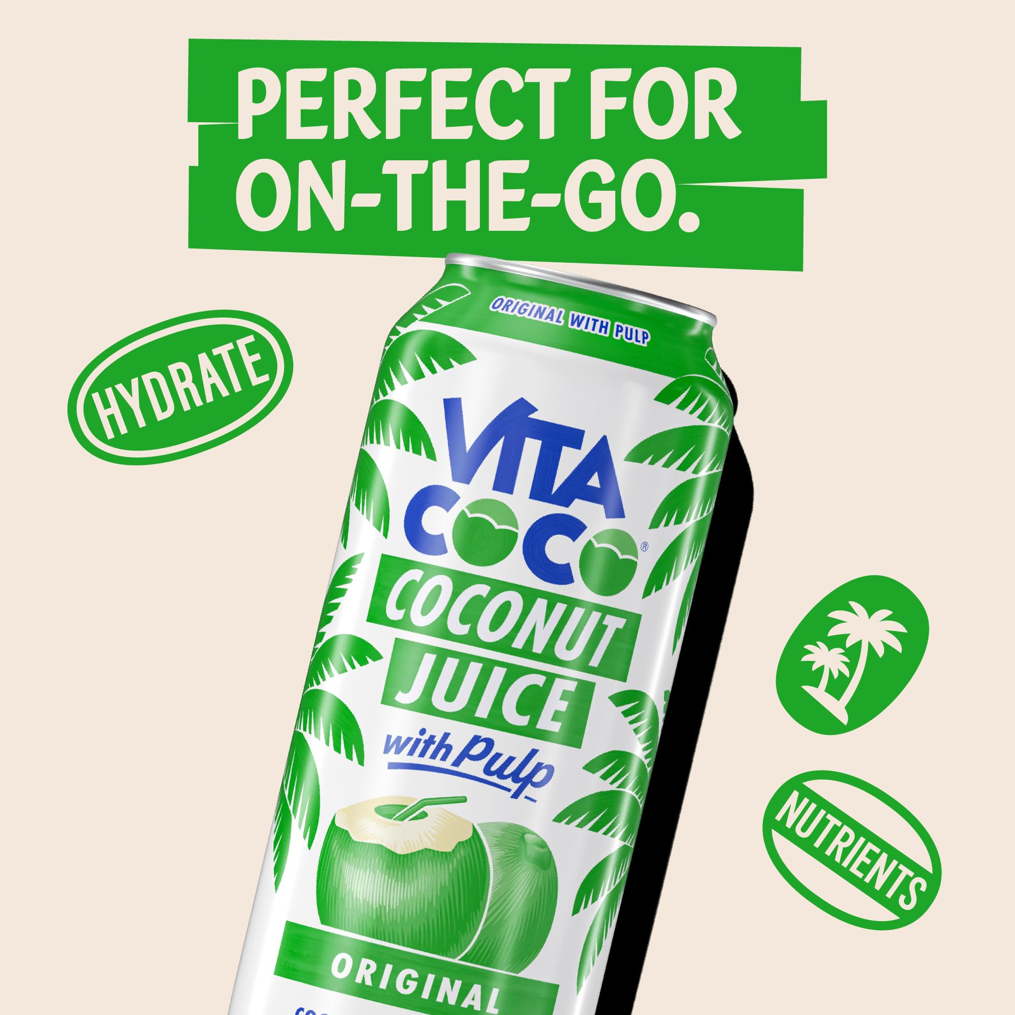 Vita Coco Coconut Juice, Original with Pulp | Big, Bold Coconut Taste | Sweet, Refreshing Hydration for Meals | 16.9 oz can (Pack of 12)