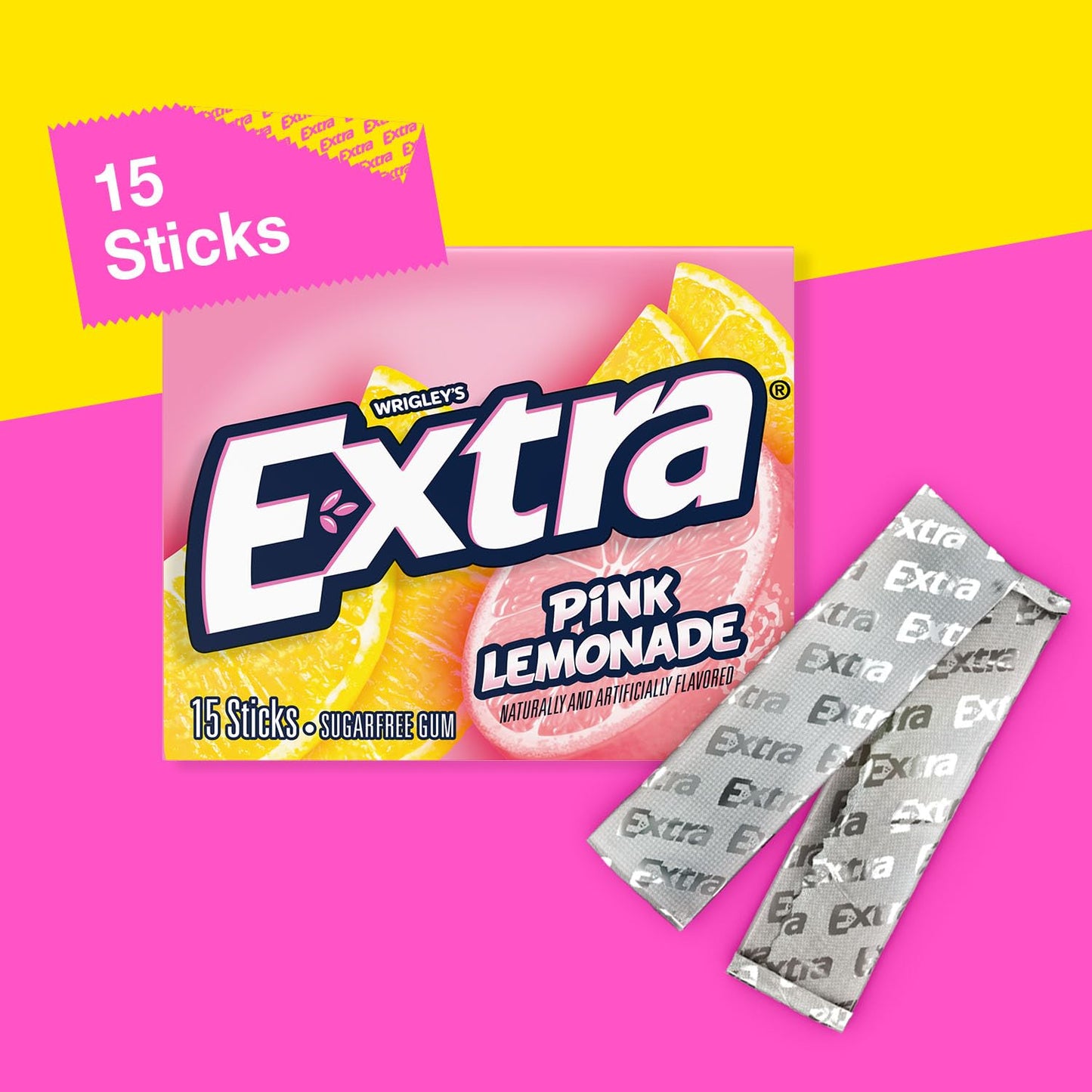 EXTRA Pink Lemonade Gum - Sugar Free Chewing Gum Bulk Pack, 10 Packs per Inner, Total 150 Sticks