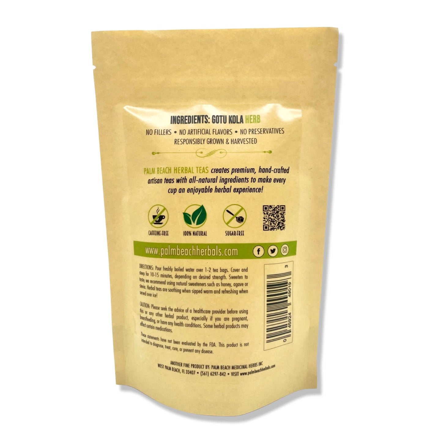 Palm Beach Medicinal Herbs - Gotu Kola Tea - Pure Herbal Tea Series, 30ct