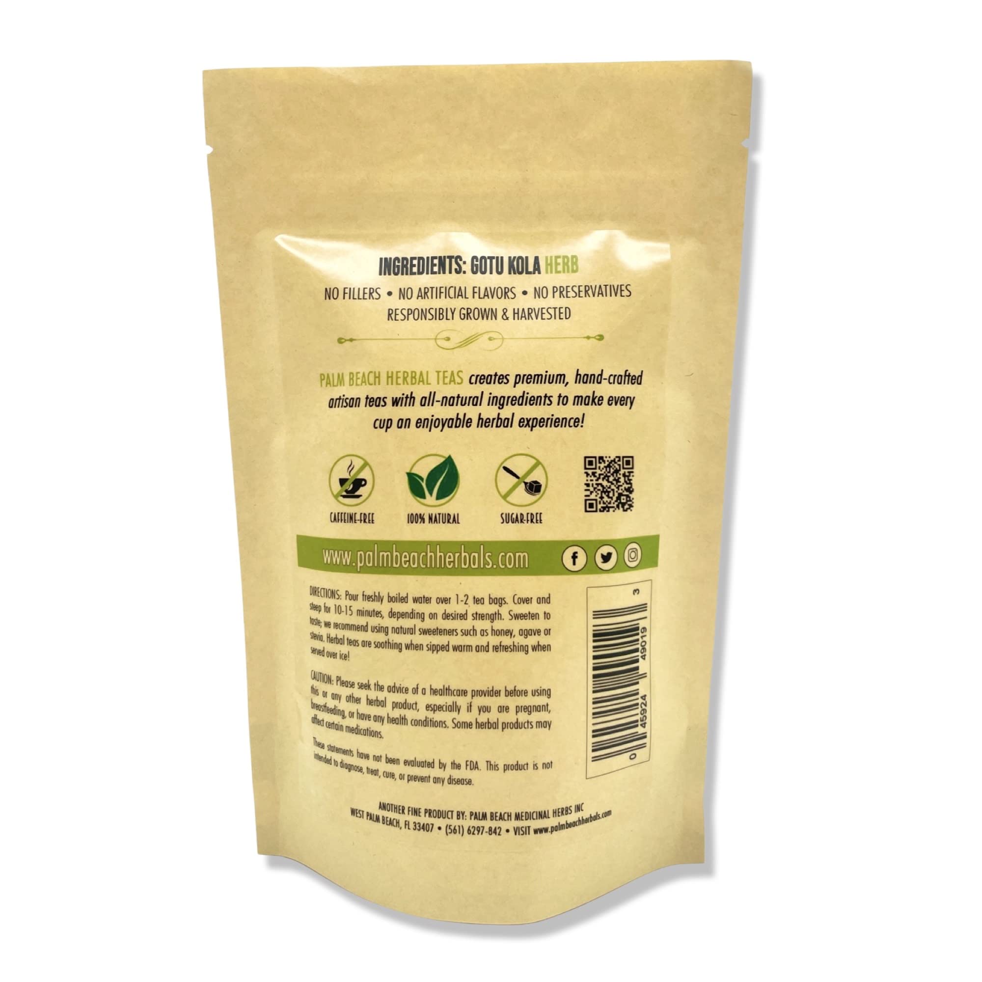 Palm Beach Medicinal Herbs - Gotu Kola Tea - Pure Herbal Tea Series, 30ct