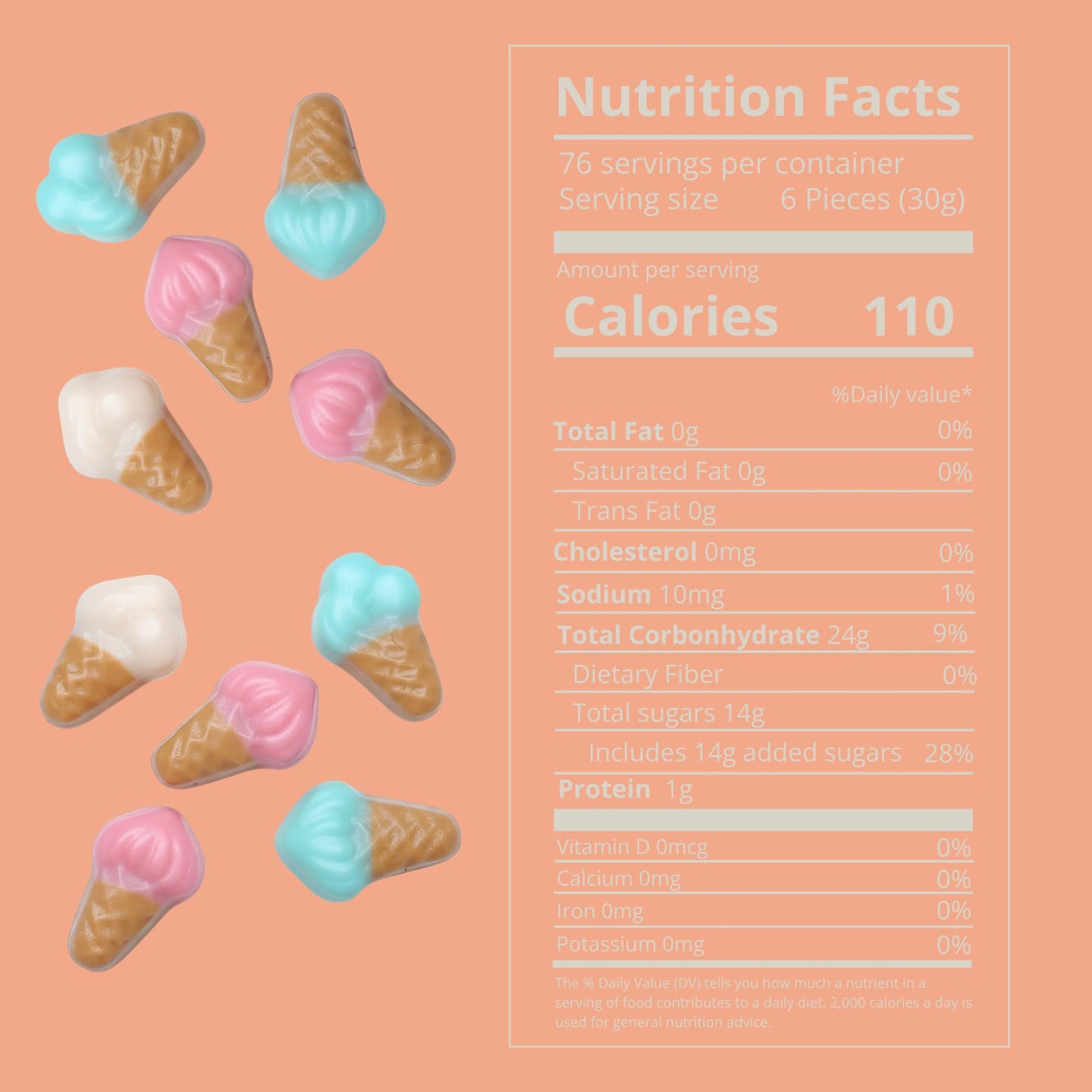 Kervan Candy Bebeto Ice Cream Gummies - Fruity, Soft & Sweet Gummy Candy Bulk for Kids, Gift Snacks and Parties - Small, Gluten Free Ice Cream Cones