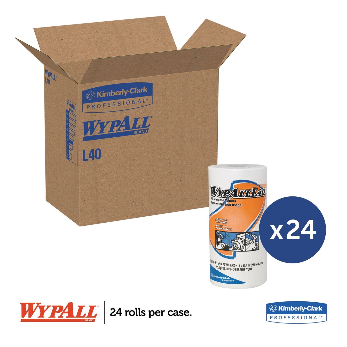 L40 Towels, Small Roll, 10 2/5 x 11, White, 70/Roll, 24 Rolls/Carton