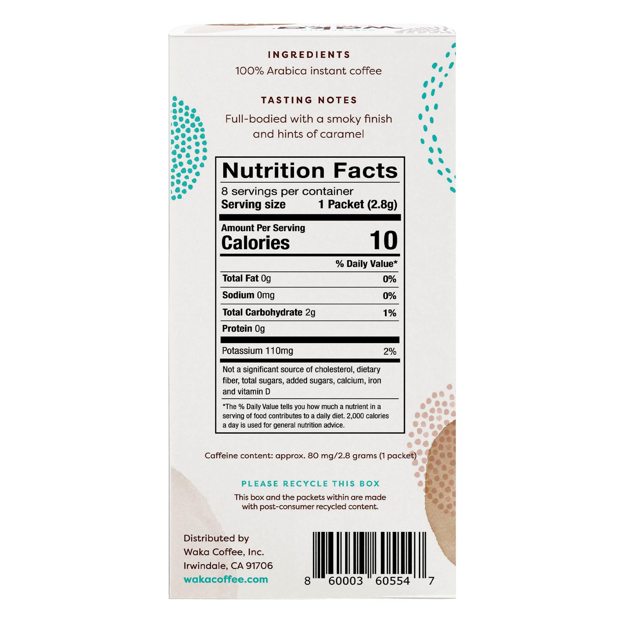 Waka Premium Instant Coffee Sachets - 100% Arabica Freeze Dried Beans - For Hot or Iced Coffee (8 Count, Dark Roast)
