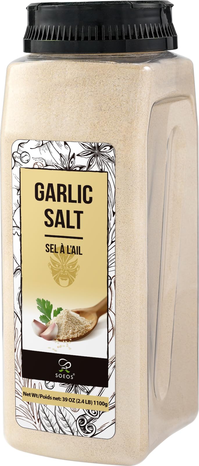 Soeos Garlic Salt 38.8 Ounce(1.1 kg), Bulk Garlic Salt Seasoning, Non GMO, Ideal for Adding Flavor to Soups, Breads, Vegetables, Meats and More