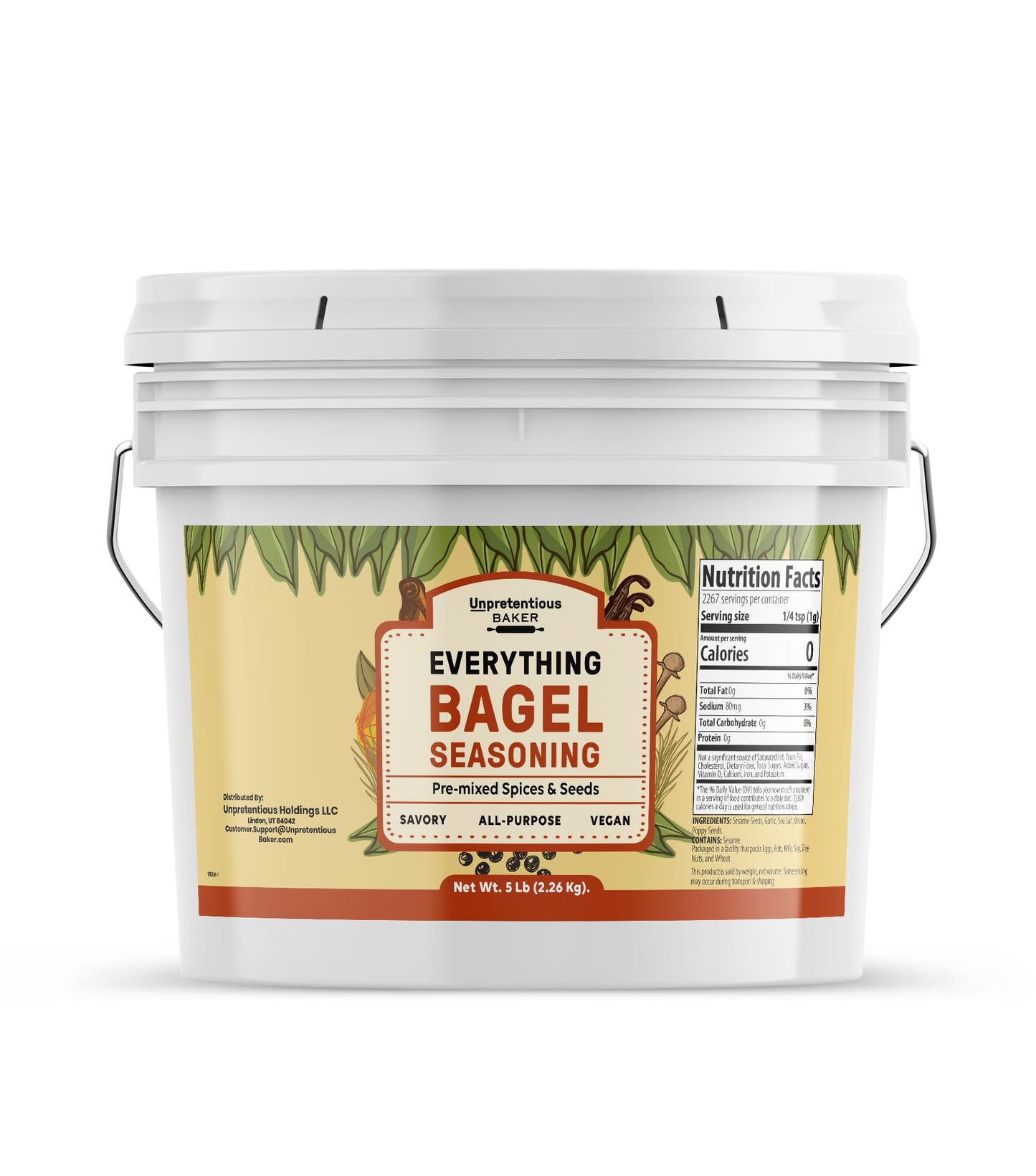Unpretentious Everything Bagel Seasoning, 1 Gallon Bucket, Add Texture & Flavor to Any Recipe, Mix of Sesame Seeds, Garlic, Onion & Salt (80 Ounce)