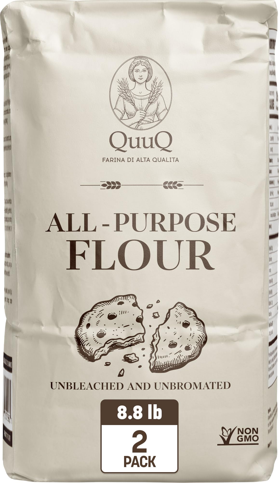 QuuQ All Purpose Flour 2 Pack 8.8 lb (4 kg) - Unbleached Unbromated Enriched Wheat Flour, Non-GMO Baking Flour for Bread, Cookies, Cakes, Pizza