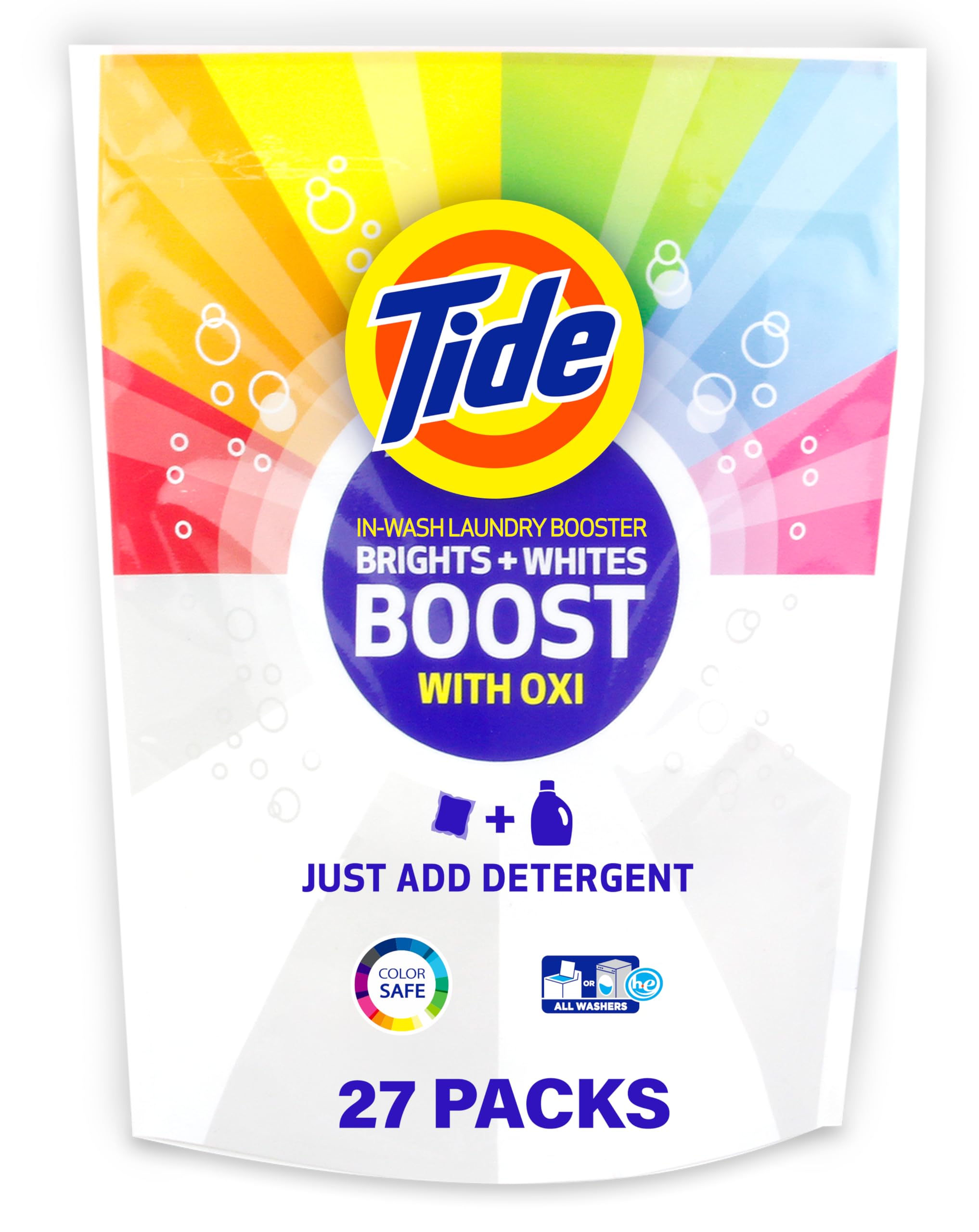 Tide Brights & Whites Odor Rescue, In Wash Odor Eliminator with Oxi, Scent Booster, Removes Odors in a Single Wash, 27 Count (Pack of 1)