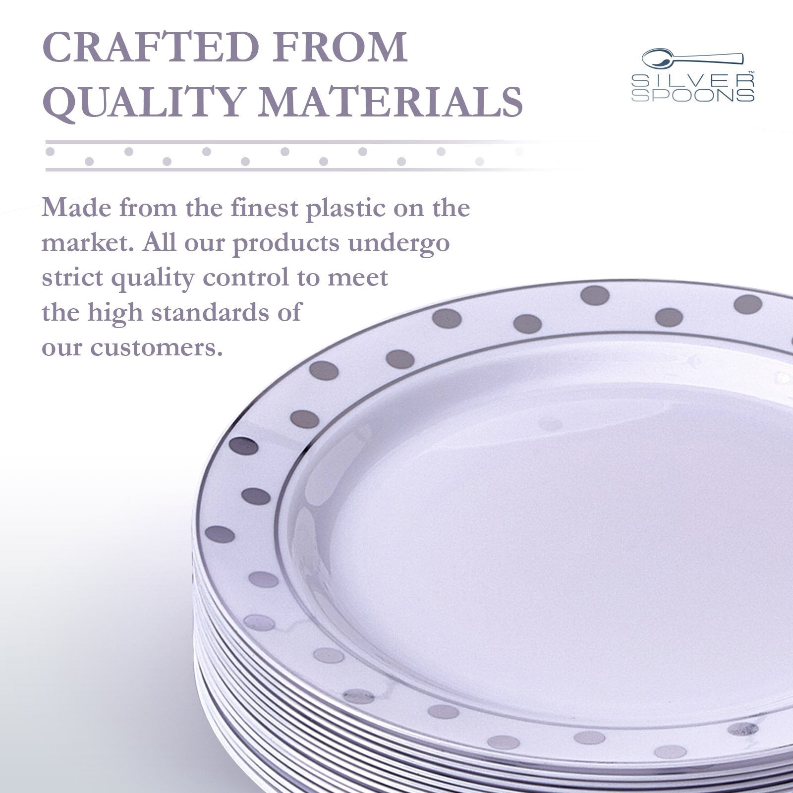 Silver Spoons Disposable Plates For Party - (20 Piece) Heavy Duty Disposable Dinner Set 7.5” , Fine Dining Plastic Dishes For Elegant China Look