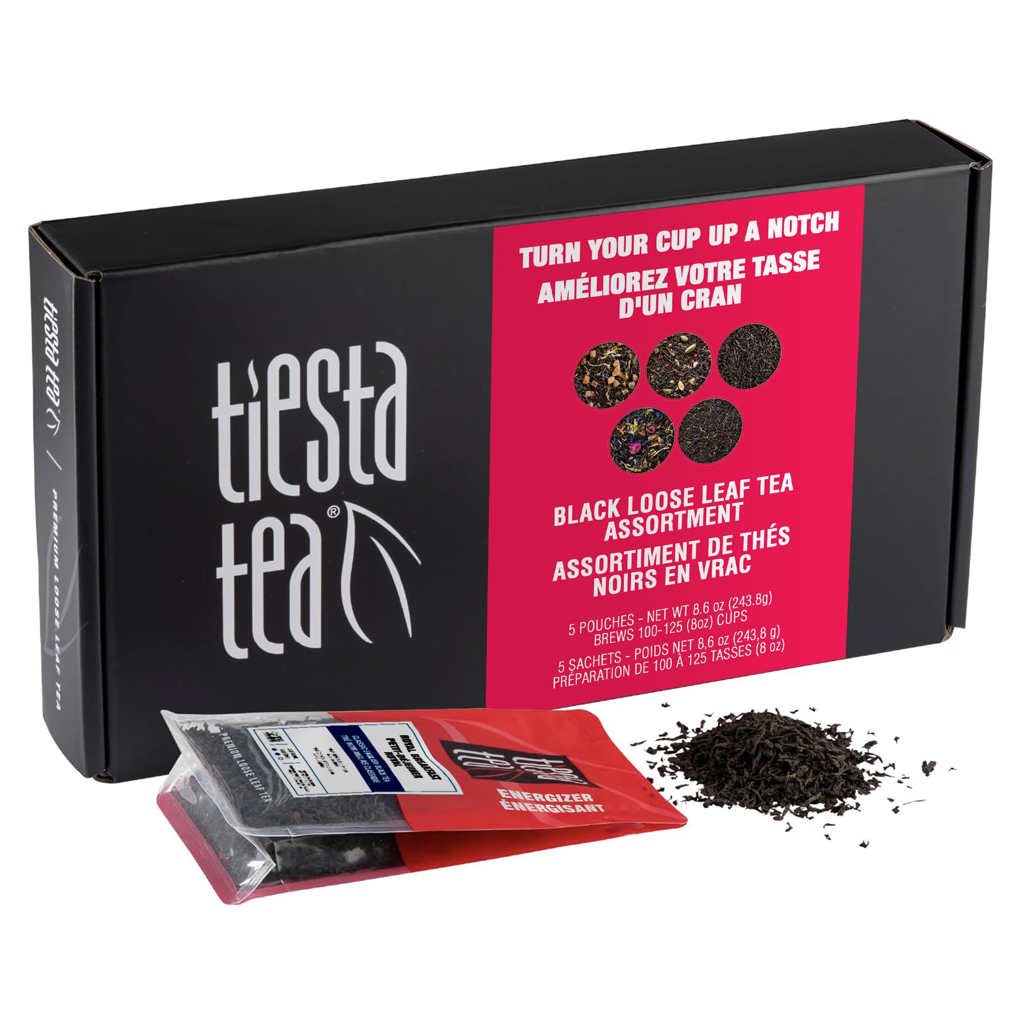 Tiesta Tea - Black Loose Leaf Tea Gift Set, High Caffeinated Assorted Blends, 5 Pouches for Hot & Iced Brews Variety Pack, English Breakfast, Earl