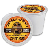 Harmonic Grounds Organic Mushroom Coffee Pods - Cinnamon Flavored Medium Roast with Lion's Mane, Reishi, Chaga, Cordyceps & Turkey Tail - Compatible