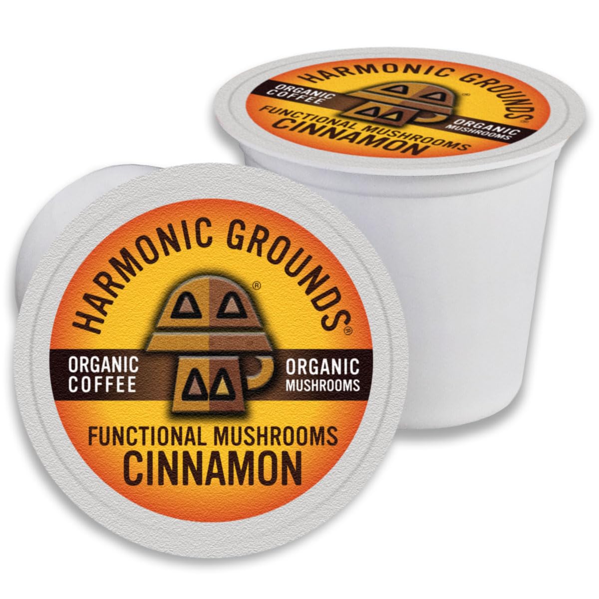 Harmonic Grounds Organic Mushroom Coffee Pods - Cinnamon Flavored Medium Roast with Lion's Mane, Reishi, Chaga, Cordyceps & Turkey Tail - Compatible