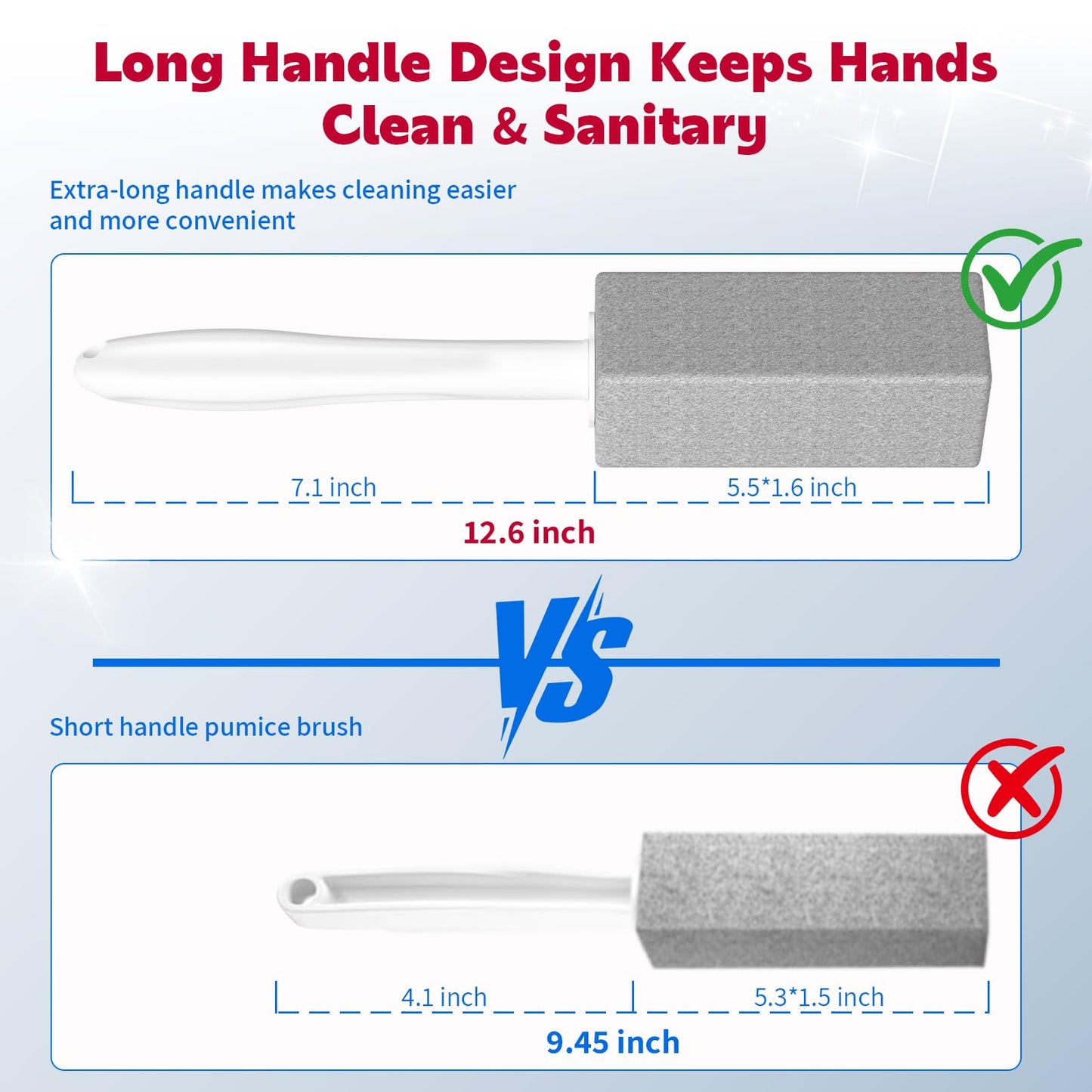 W&E Choice Toilet Pumice Stone 4 Pack, Pumice Stone for Bathtub Cleaning with Extra Long Handle, Toilet Brush for Cleaning Toilets, Bathtubs, Grills