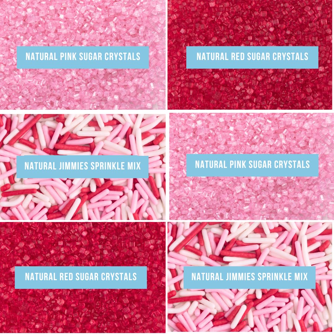 Sweets Indeed Valentines Dye Free Sprinkles | Red & Pink Sanding Sugar with Red White Pink Jimmies Mix | Baking & Decorating | No Artificial Dyes |