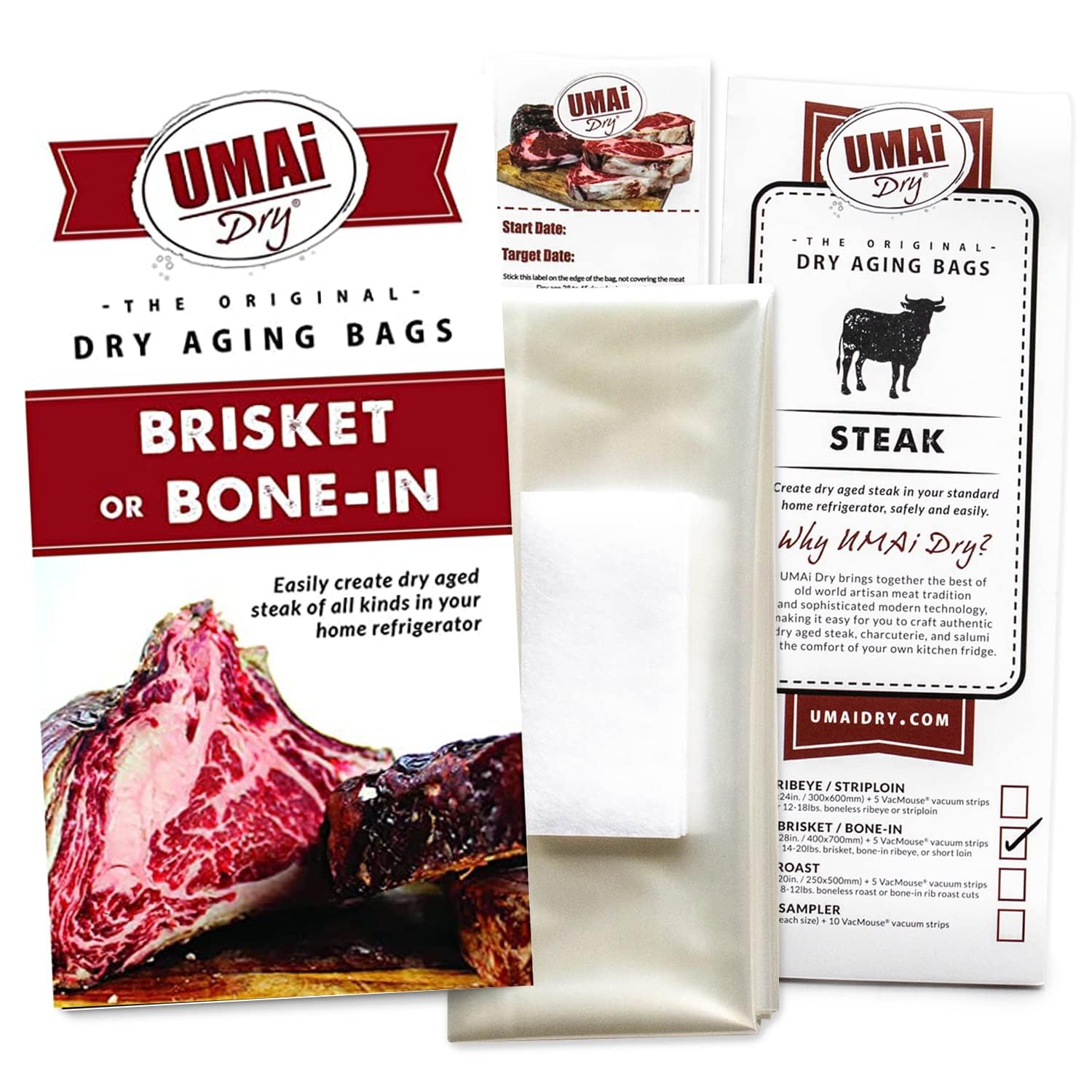 UMAi Dry Aging Bag for Steaks, Pack of 3, Dry Age Bags for Meat, Brisket or Bone-In up to 14-20 lbs, Home Steak Ager Refrigerator Bags, No Vacuum