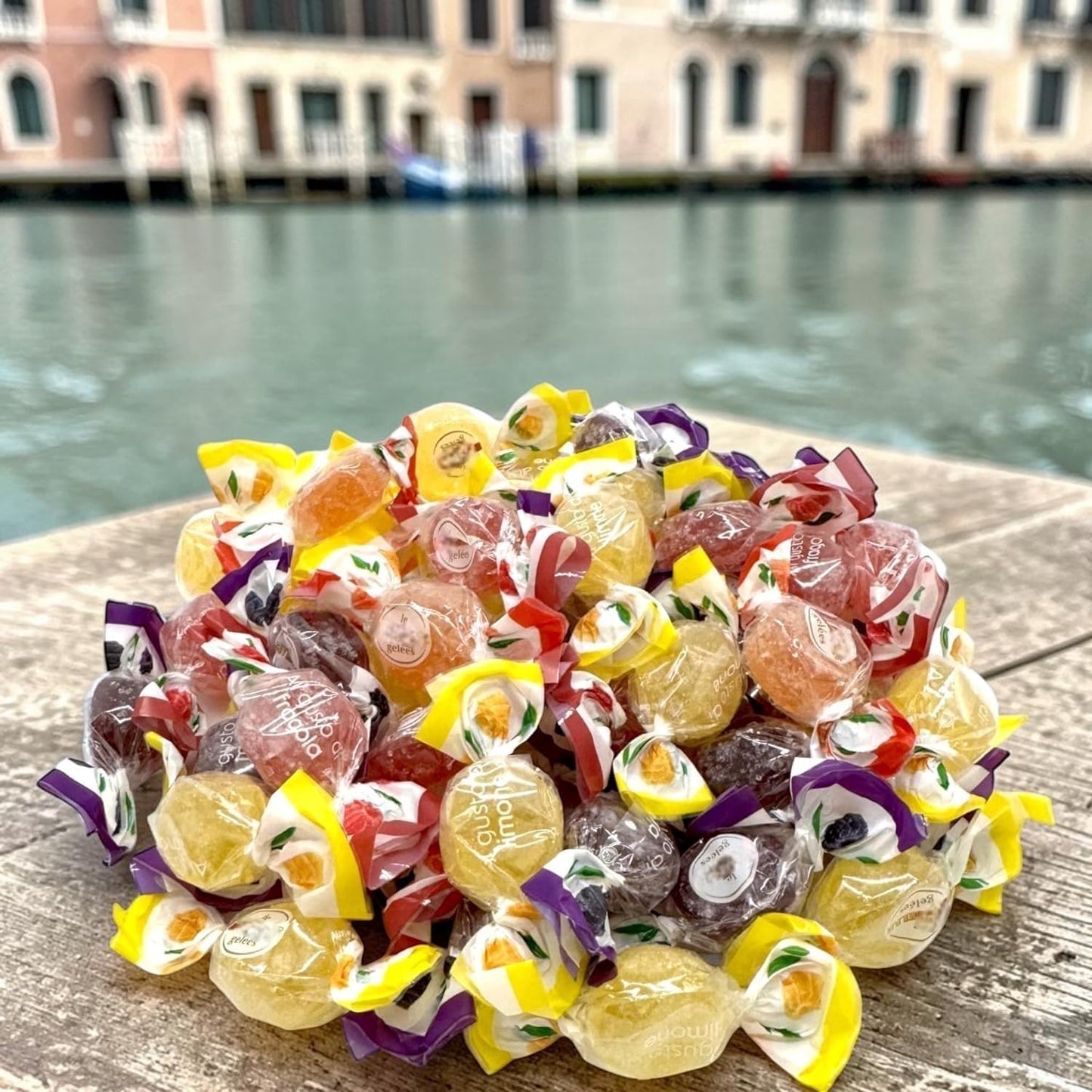 Premium Gourmet Bonele Italian Fruit Jellies -1.5 lbs Individually Wrapped Assorted Flavors Strawberry, Cranbury, Blackberry, and Lemon-Vegan