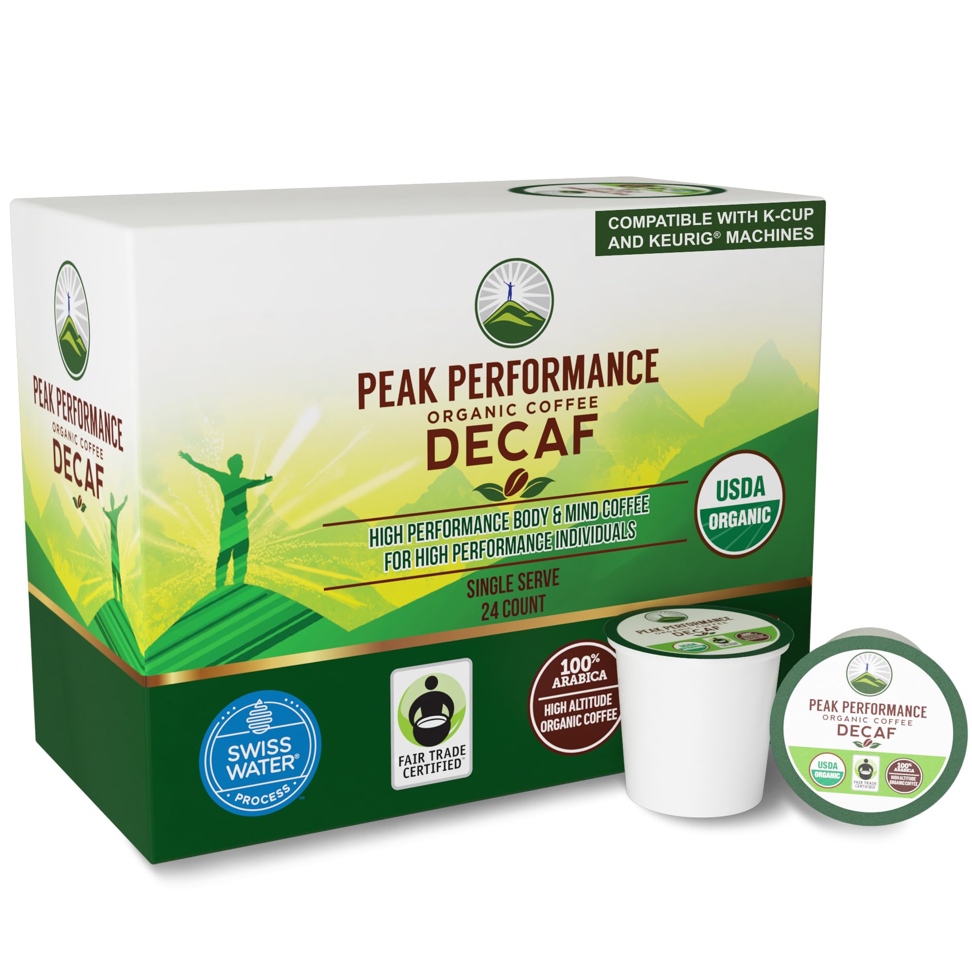 USDA Organic Decaf Coffee Pods - Compatible with K-Cup and Keurig Machines - High Altitude Decaf Coffee - Fair Trade Beans Medium Roast Single Serve