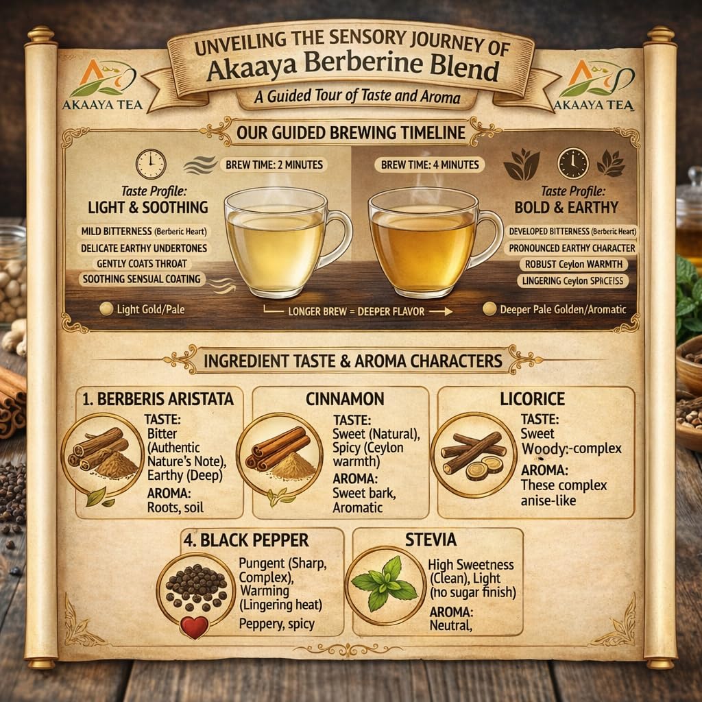 Akaaya Berberine Tea - Caffeine-Free Herbal Tea with Berberine, Cinnamon, Licorice & Black Pepper - Daily Wellness Tea - 21 Sachets - Non-GMO