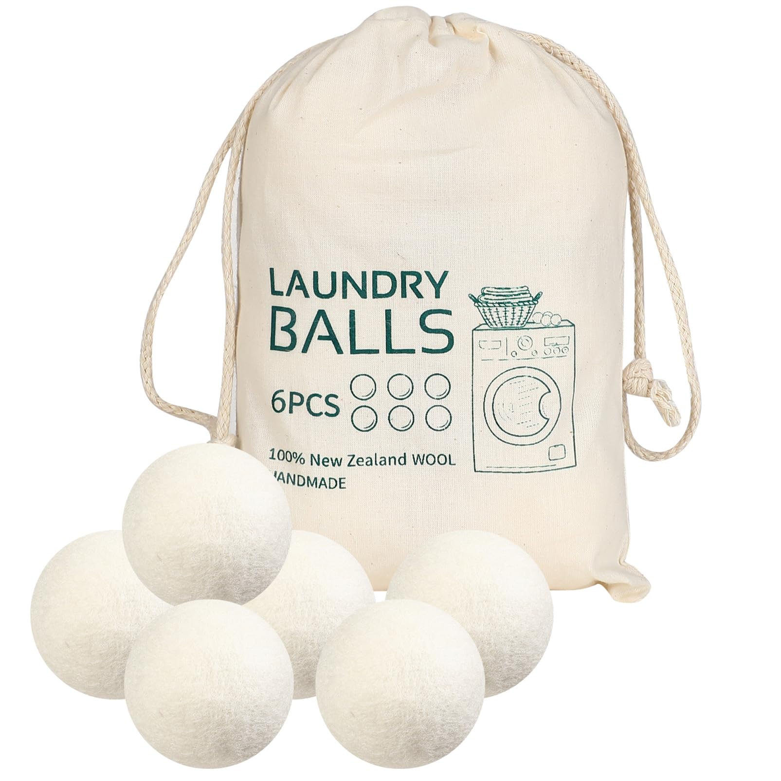 Wool Dryer Balls Reusable Laundry Dryer Balls Natural Fabric Softener Dryer Sheets Replacement for Reducing Clothing Static and Wrinkles, Set of 6PCS
