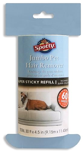Spotty Jumbo Extra Sticky, Adhesive Lint Roller Refill, Pet Cat & Dog Hair Remover for Clothes and Furniture, 60 Sheet ct