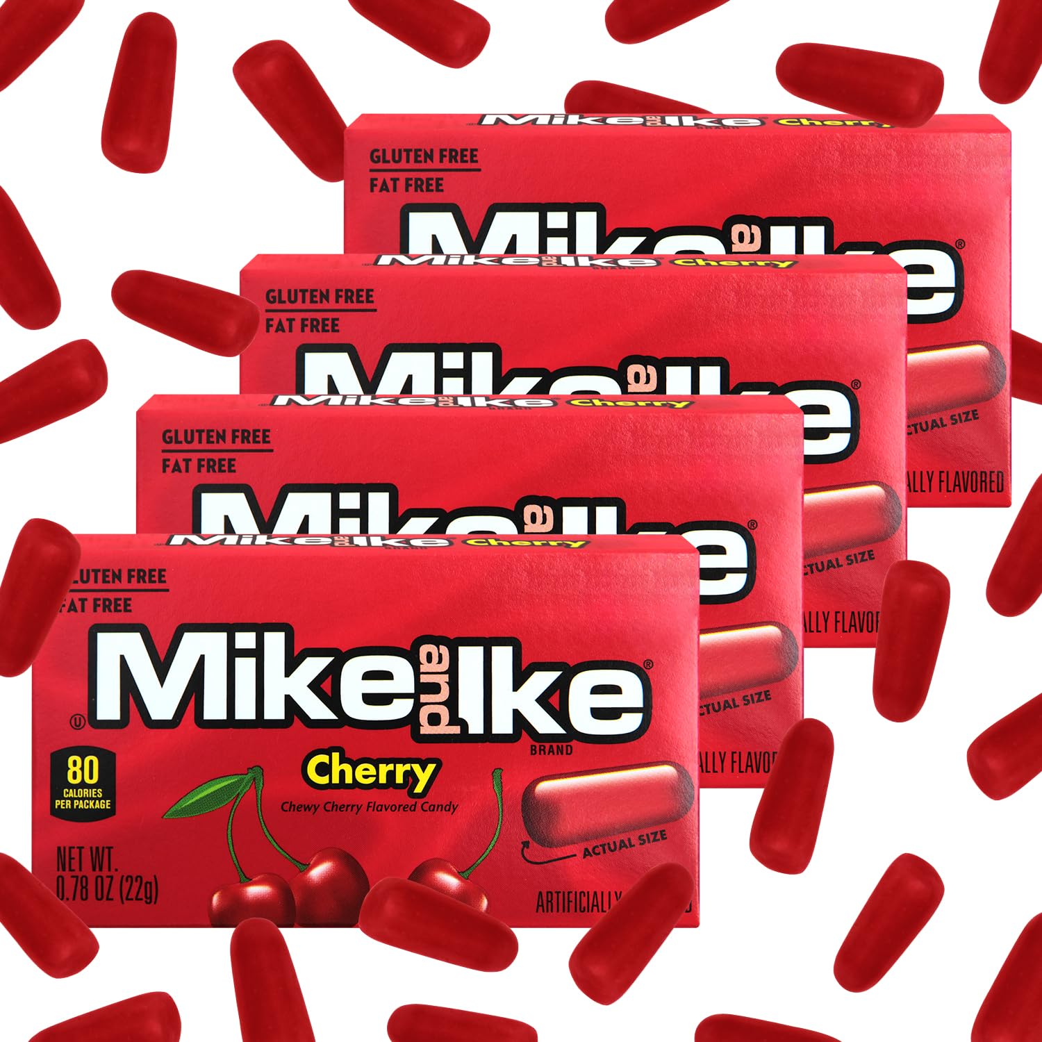 Mike and Ike Cherry Candy, 4 Pack, 0.78OZ Each, Ideal Mike and Ike Candy for Your Favorite Films, Perfect for Sharing with Friends.