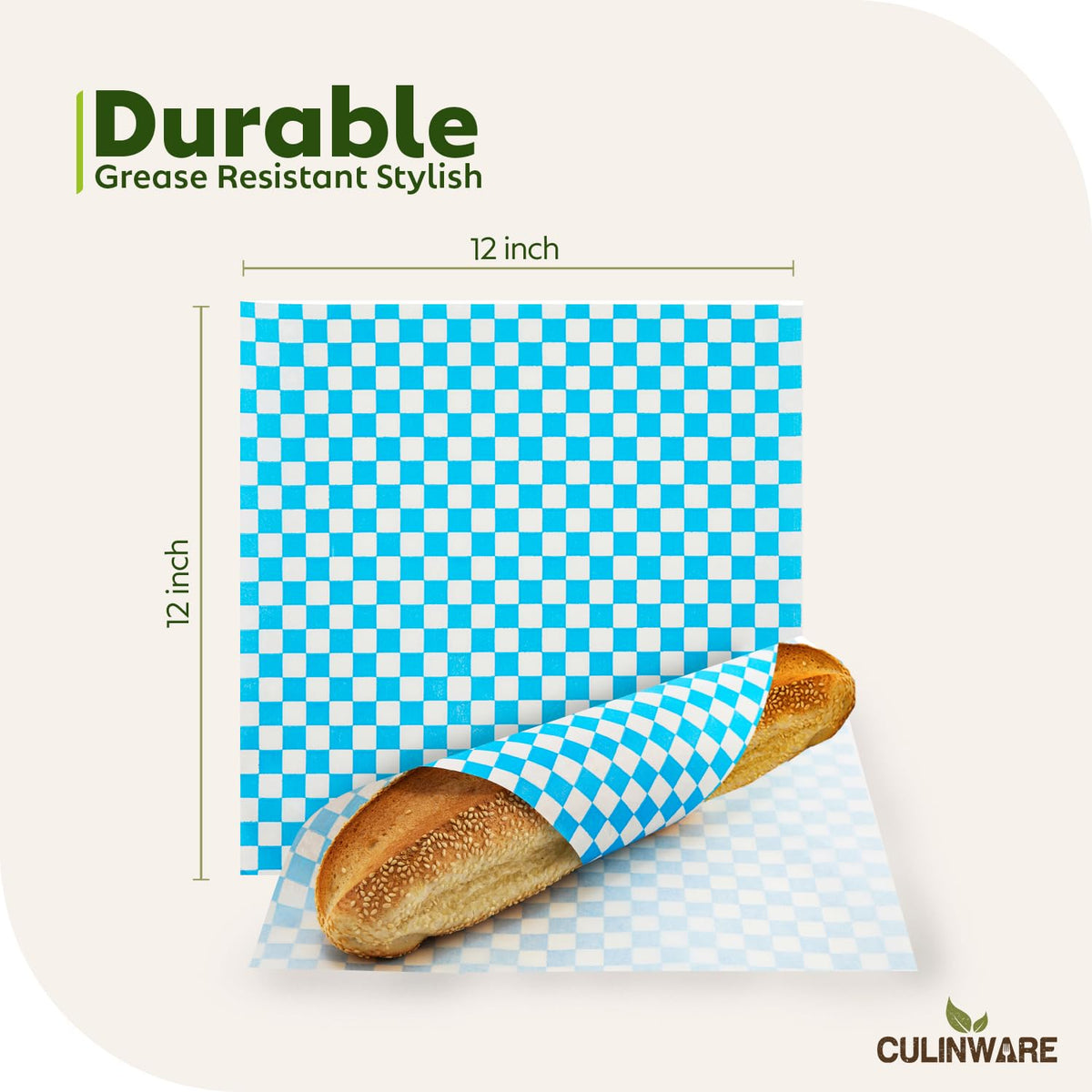 Culiware Deli Paper Sheets, 12x12 inch, 1000pcs - Classic Checkered Wax Sheet, Precut Food Basket Liners, Grease-Resistant Wrapping Paper for Sandwich