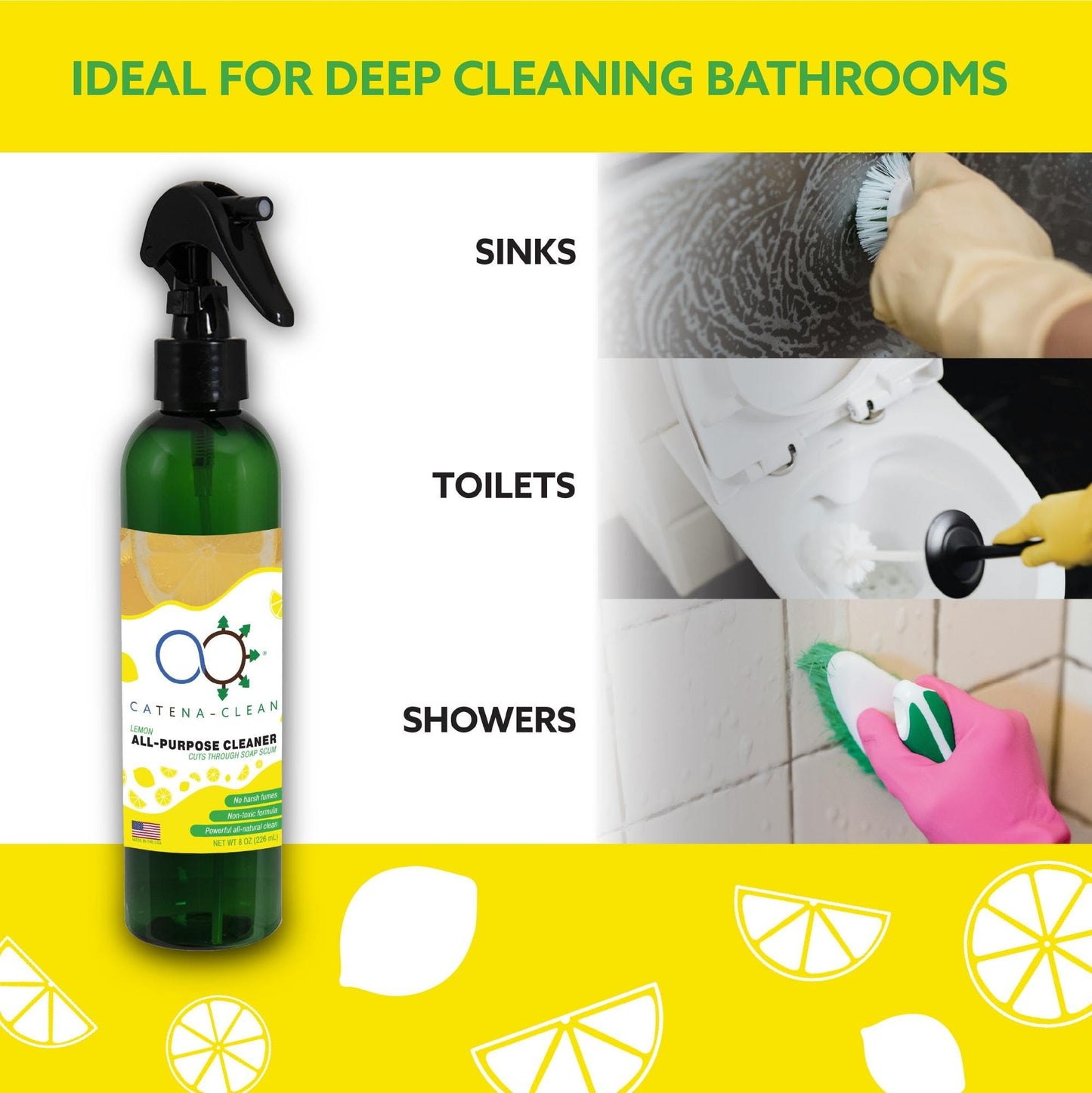 All Natural Lemon Scented Bathroom Cleaner (Pack of 1)- Multipurpose, Powerful Spray for Shower, Toilet, Sink & Tub - Descaler, Limescale, Grime