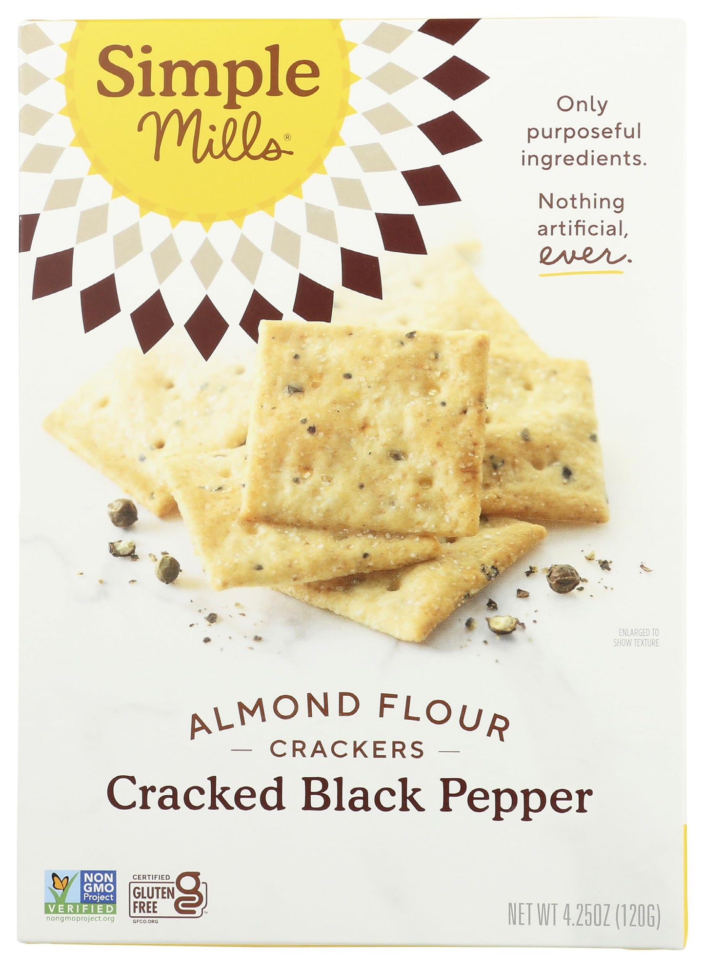 Simple Mills Almond Flour Crackers, Black Cracked Pepper - Gluten Free, Vegan, Healthy Snacks, Plant Based, 4.25 Ounce (Pack of 1)