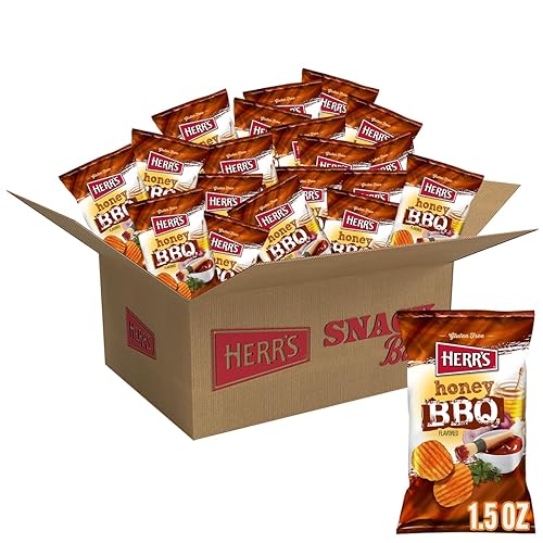 Herr's Honey BBQ Potato Chips, 1.5 Ounce (Pack of 24 Bags) - Sweet and Smoky Potato Chips - Perfect for School, Work, and Snack Time