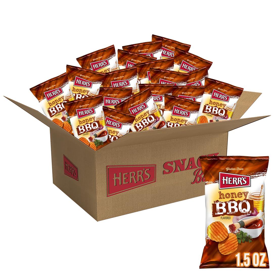 Herr's Honey BBQ Potato Chips, 1.5 Ounce (Pack of 24 Bags) - Sweet and Smoky Potato Chips - Perfect for School, Work, and Snack Time