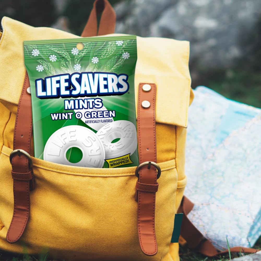LIFE SAVERS Wint-O-Green Sugar Free Green Bag Individually Wrapped Breath Mints Hard Candy, 6.25 Oz Bag