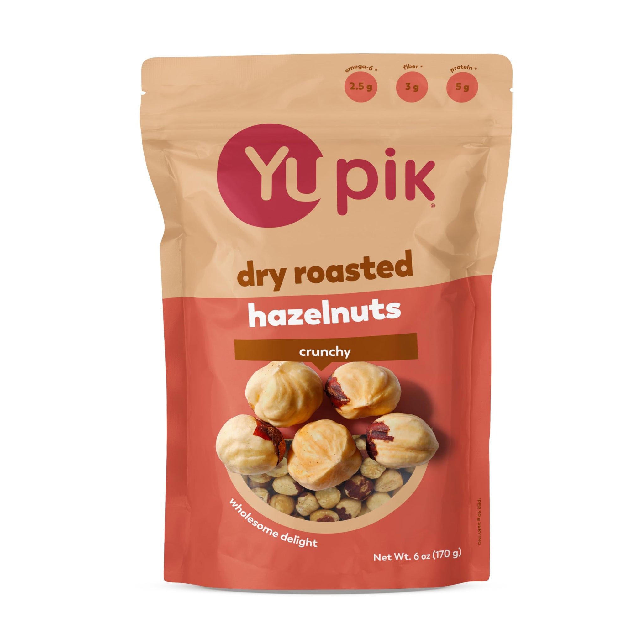 Yupik Dry Roasted Hazelnuts, 6 Oz, Gluten-Free, Kosher, Crunchy Nuts, Filberts, Oil-Free, Unsalted Nuts, Healthy Snacks