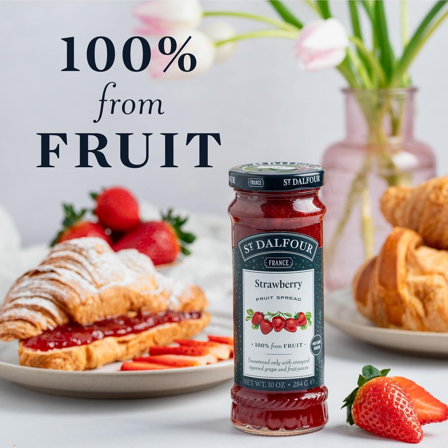 St. Dalfour Strawberry Fruit Spread - 10oz - 100% from Fruit, No Artificial Ingredients, Non-GMO, No Cane Sugars, All Natural, Made in France