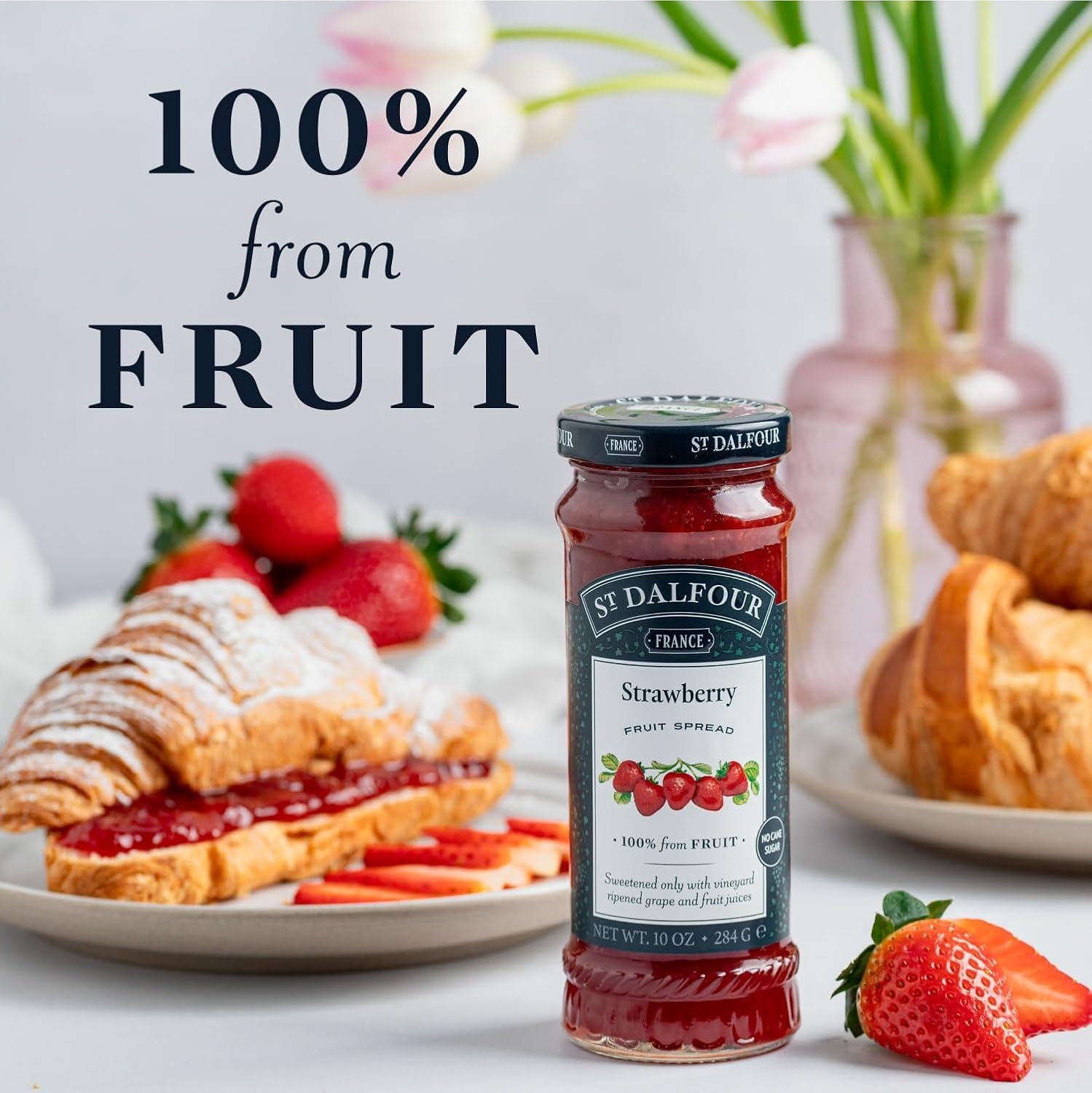 St. Dalfour Strawberry Fruit Spread - 10oz - 100% from Fruit, No Artificial Ingredients, Non-GMO, No Cane Sugars, All Natural, Made in France