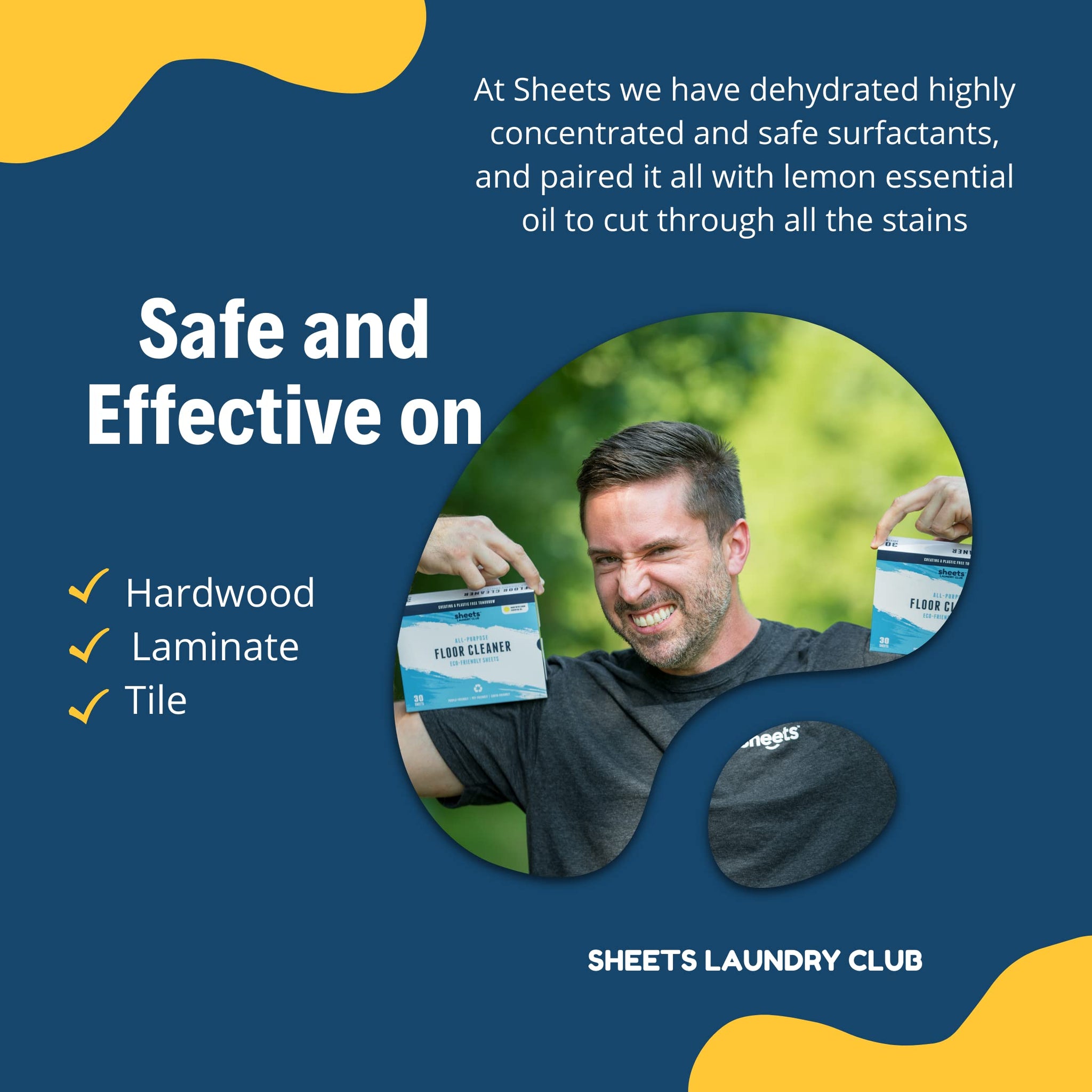 Sheets Laundry Club Liquidless Dissolvable Floor Cleaner Solution Sheets, 30 Pack - Lemon - Plant-Based Cleaning Agents with Biodegradable Ingredients