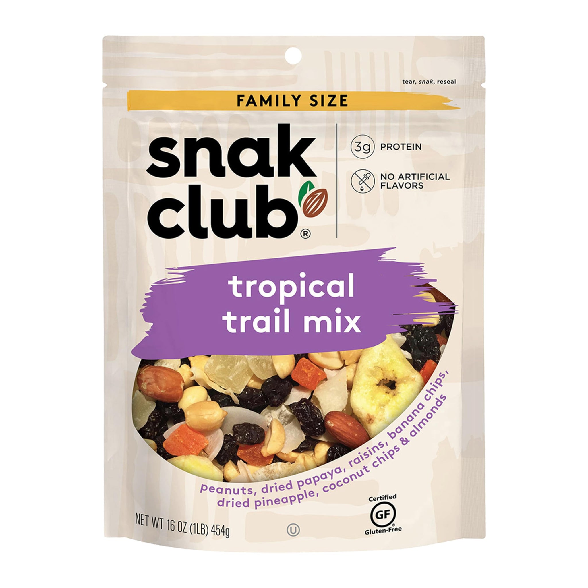 Snak Club Tropical Trail Mix with Dried Fruits, Chips & Almonds, 16 oz