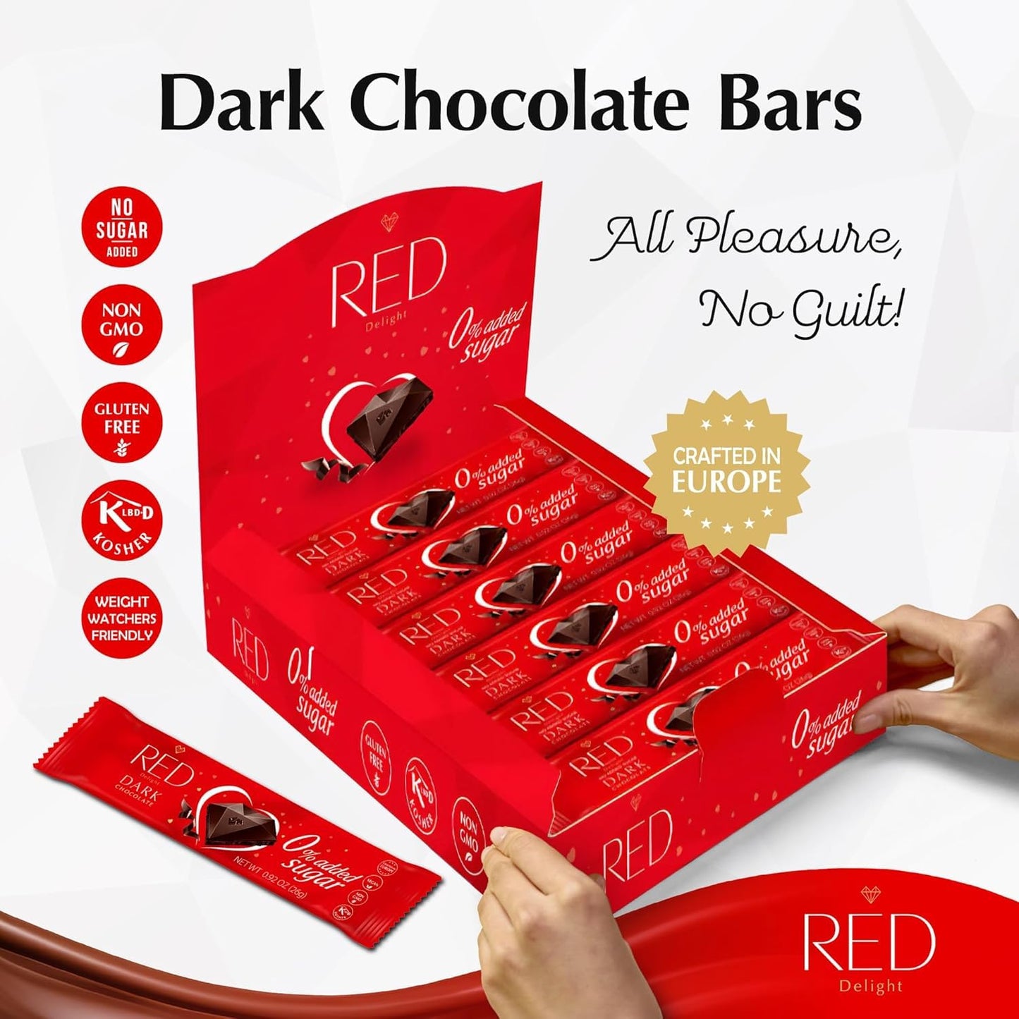 Red Delight Dark Chocolate Snack Size Bars - 0.92 oz, Pack of 24, Diamond-Shaped Keto Chocolate Bars - Keto Candy - Birthday Gift with 14” Plush Teddy